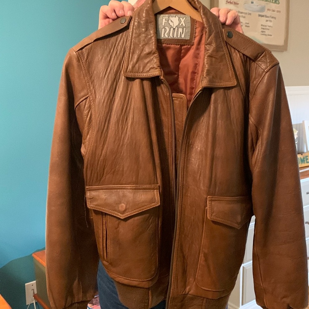 80s Vintage men’s Fox Run leather bomber jacket size 40